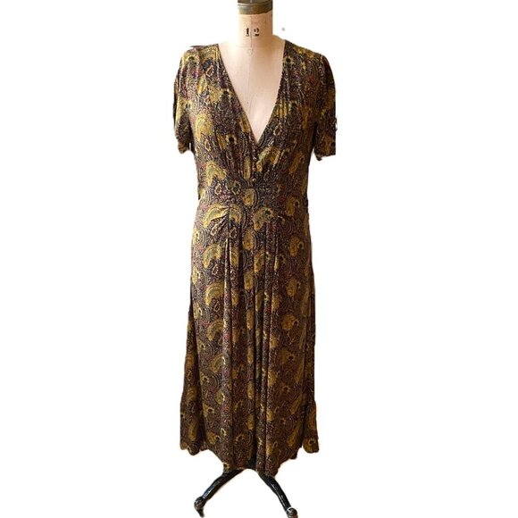 Free People Olivia Midi Dress Paisley Print V neck - Picture 3 of 16